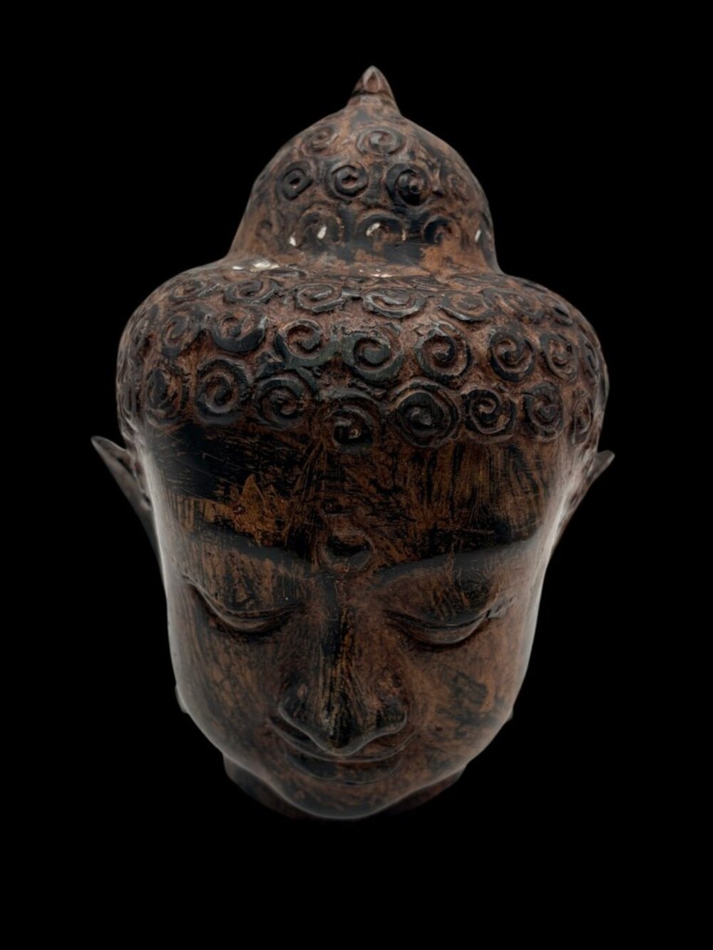 Antique Style Bronze Sukhothai Buddha Head Sculpture Statue Meditation Decor 7" - Picture 3 of 10